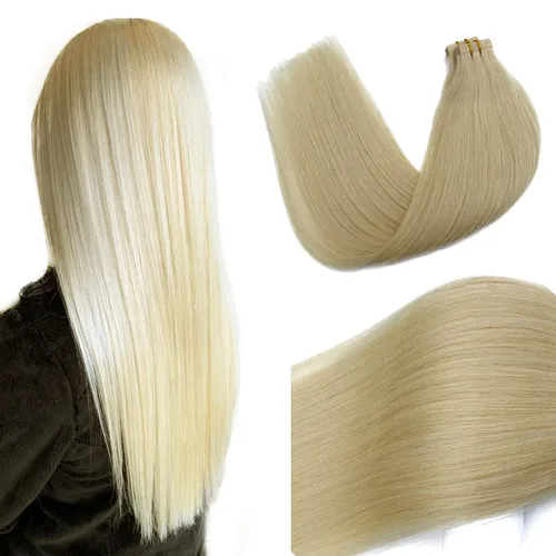 Vista 14 de Ubetta Extensiones de cabello humano real con cinta, 20 piezas de doble cara con trama de piel, extensiones de cabello Remy invisible, con cinta