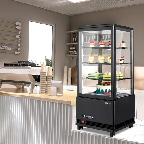 Vista 8 de ROVSUN Refrigerador Comercial con Vitrina de 3 Pies Cúbicos, Enfriador Refrigerador de Bebidas con Puerta de Vidrio Exhibidor Refrigerador c/LED