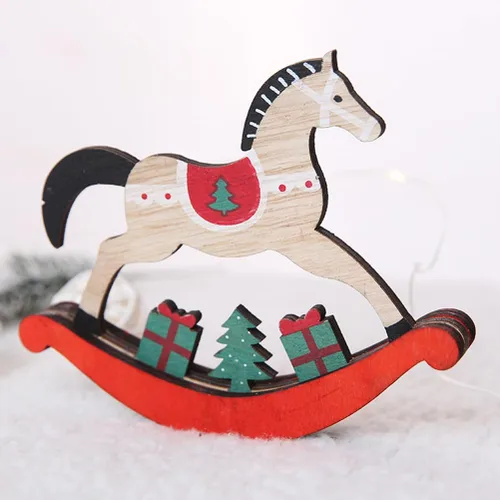 Vista 3 de 12 piezas de adornos de Navidad, mini caballero, decoración de casa para el hogar, adornos de madera de Navidad, decoración de caballo mecedor