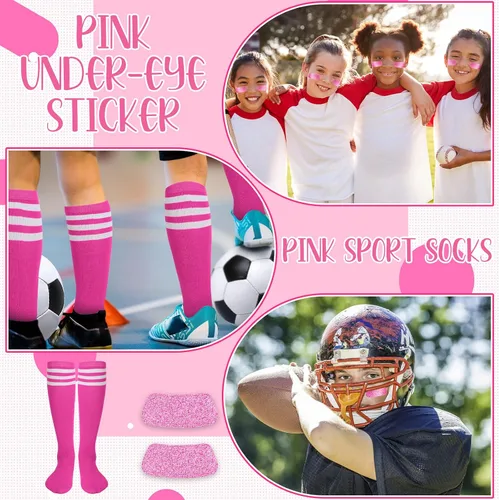Vista 7 de 12 piezas de accesorios deportivos, 6 calcetines de fútbol de sóftbol, 6 calcomanías negras con purpurina para mujeres jóvenes, suministros