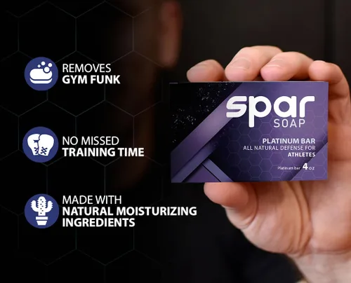 Vista 4 de Spar Soap Barra de platino (4 onzas), árbol de té de lavanda, propiedades antifúngicas, para BJJ, MMA, luchadores, Grapplers, hombres y mujeres