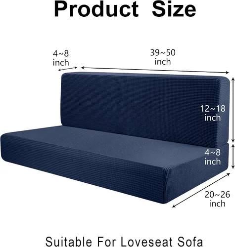 Vista 2 de Tlswshsy Cojines de comedor para autocaravana, fundas elásticas para asiento de sofá, protector de muebles de sofá biplaza lavable para Azul