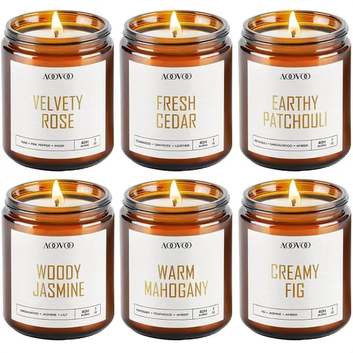 Vista 9 de AOOVOO Velas de Navidad – 4 velas perfumadas, velas de soja de 28 onzas, vela de soja para el hogar, abeto siberiano, cedro bálsamo, rollos de Vela