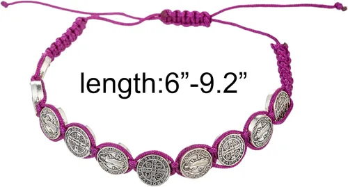 Vista 2 de Pulsera hecha a mano de San Benito Virgen María con dije de cruz para mujeres hombres niños y niñas cuerda roja y negra regalos católicos trenzados