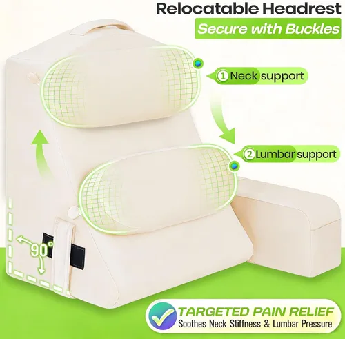 Vista 4 de Almohada de lectura para adultos, almohada de espalda para sentarse en la cama, almohada de respaldo para sentarse en la cama, brazos desmontables