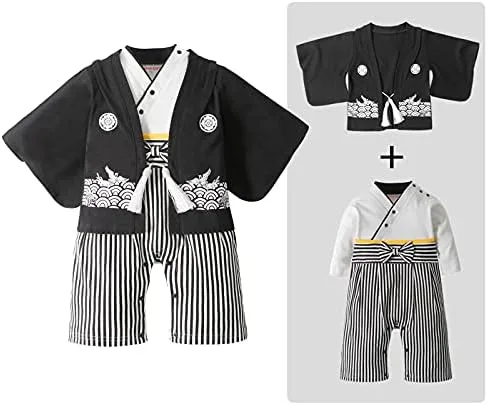 Vista 5 de Traje de kimono para bebé, traje japonés, trajes de algodón samurái para bebés