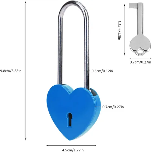 Vista 2 de 2 candados de corazón con candado de amor, corazón azul con llave para los amantes de la boda, día de San Valentín, aniversario, viajes (con llave)