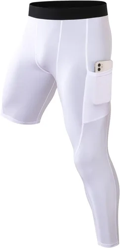Vista 13 de Pantalones de compresión de 3/4 de una pierna para hombre, mallas de baloncesto atléticas para correr, leggings deportivos de capa base capri