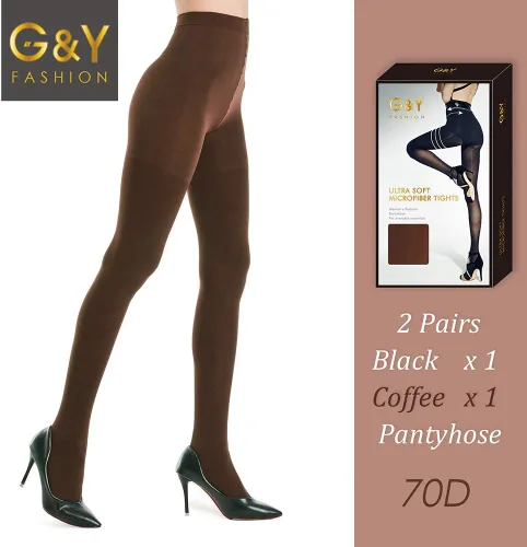 Vista 5 de G&Y 2 pares de medias semiopacas para mujer, pantimedias superiores de control de microfibra 70D