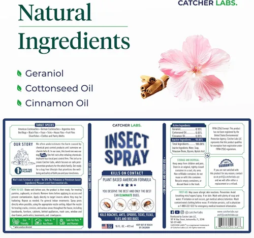 Vista 4 de Catcher Labs - Aerosol natural para insectos para uso en interiores y exteriores Hormigas, cucarachas, arañas, moscas, pulgas, insecticidas