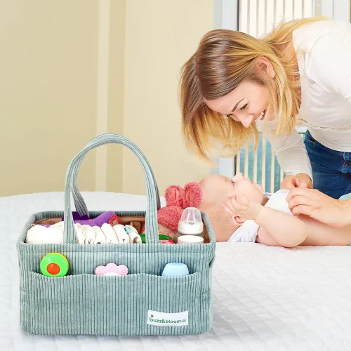 Vista 7 de Buzz&Bloom Organizador de pañales para bebé, elegante cesta de almacenamiento para artículos esenciales para recién nacidos y estación de pañales