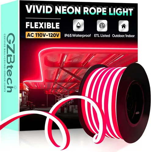 Vista 17 de GZBtech Tira de luces LED flexibles de neón de 16.4 pies, tira de luz impermeable CA de 110-120 V, 120 LEDs/M, iluminación de neón conectable