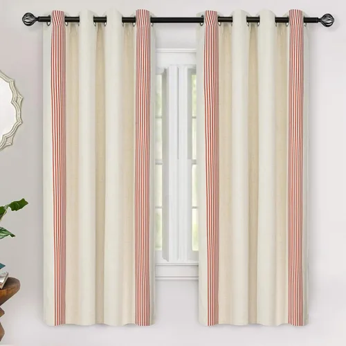 Vista 94 de DriftAway Chris Linen - Cortinas opacas con capa térmica y reductora de sonido, 63 pulgadas de largo para dormitorio, cortinas estampadas a rayas