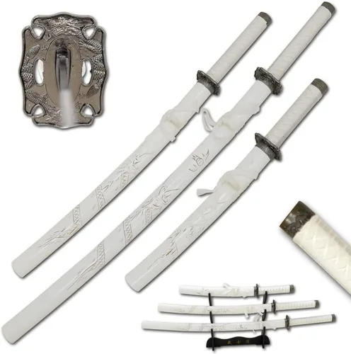 Vista 8 de Snake Eye Tactical Juego de katana samurái de 3 piezas con diseño de dragón de dos tonos