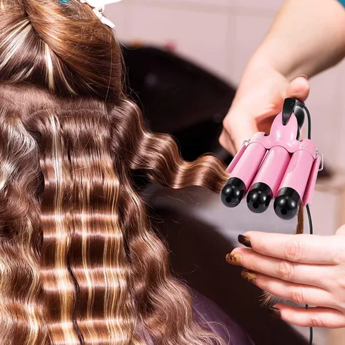 Vista 8 de Varita rizadora de 3 barriles de doble voltaje para rizar el cabello, rizadora de triple barril, 0.984 in, turmalina de cerámica