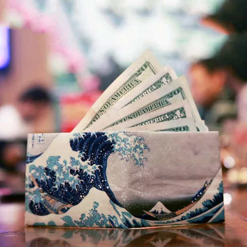 Vista 7 de SUPERVEK Cartera de papel: cartera delgada vegana, delgada, resistente al desgarro y al agua para hombre, The Great Wave, Regular