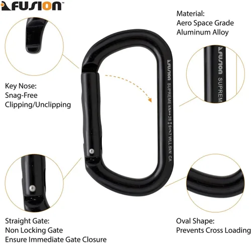 Vista 3 de Fusion Climb /ACE Supreme II Mosquetón ovalado de aluminio, negro (FP-9318-3-STK-BLK)
