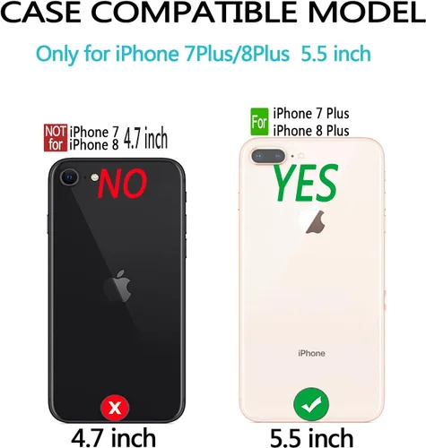 Vista 2 de NB - Funda tipo cartera para iPhone 7 Plus, iPhone 8 Plus, piel sintética, magnética, con función atril y función atril para iPhone 7 Plus, 8 Plus