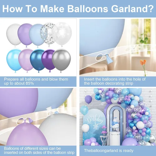Vista 3 de Kit de arco de globos Dagelar azul morado, guirnalda de globos de cumpleaños de copo de nieve con globo de confeti plateado, globos de tema invernal