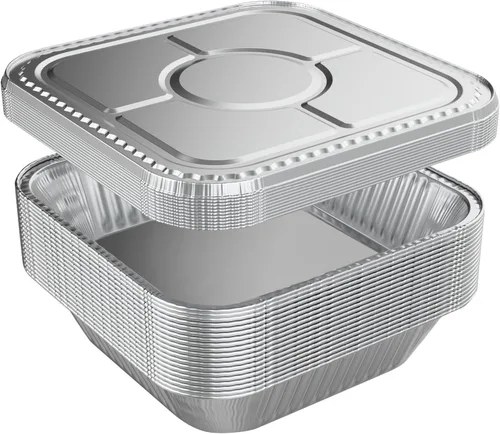 Vista 9 de WANBAO 30 piezas de moldes desechables de papel de aluminio para hornear, cuadrados de 8" X 8" X 2" pulgadas, preparación de comida para catering