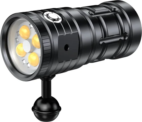 Vista 8 de Luz de buceo para fotografía subacuática, linterna de buceo súper brillante de 4500 lúmenes, luz de video subacuática impermeable de 328.1 ft