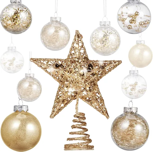 Vista 8 de Gejoy Juego de 25 Adornos de Navidad Adornos de Bola de Navidad con Adorno de Estrella en la Parte Superior del Árbol Adornos Colgantes