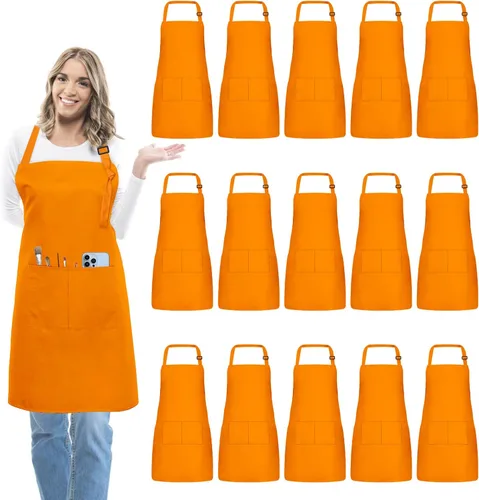 Vista 9 de 15 delantales para adultos a granel con bolsillos, delantal de chef ajustable para mujeres y hombres, pintura, cocina, manualidades (S/L)