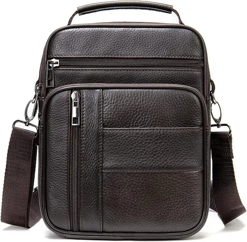 Vista 8 de Hebetag Bolso bandolera de cuero pequeño para hombres y mujeres, para viajes al aire libre, negocios