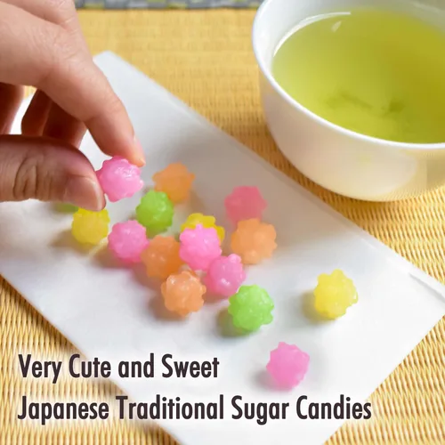 Vista 4 de YAMASAN KYOTO UJI Konpeito dulce japonés de azúcar - Bolsa grande 500g, Colores variados, Hecho a mano desde el núcleo de azúcar【YAMASAN】