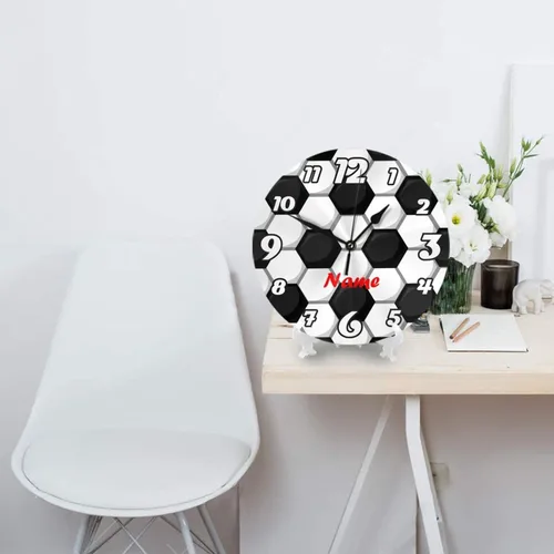 Vista 4 de Reloj de pared personalizado con textura de fútbol para habitación de niños, reloj de pared personalizado con nombre de niño, regalo de cumpleaños