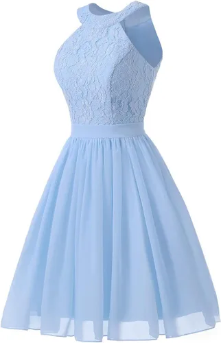 Vista 2 de Yexinbridal Halter Vestidos cortos de dama de honor gasa floral encaje boda país
