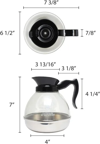 Vista 4 de TrueCraftware - Decantador de café de 64 onzas con base de acero inoxidable, cuerpo de policarbonato con mango de plástico negro- Dispensador