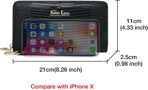 Vista 3 de Carteras de embrague para mujer monederos de cuero de vaca divididos con pulsera Negro talla única