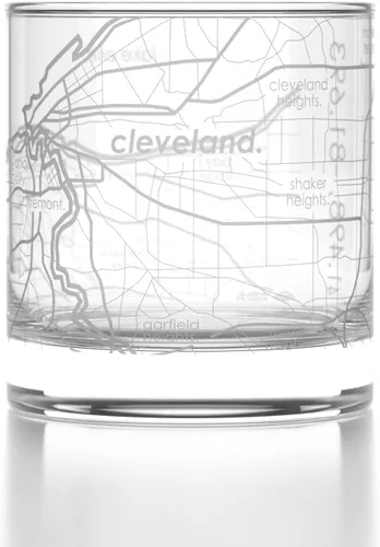 Vista 8 de Well Told Vaso de rocas grabado con mapa de Akron, Ohio, cristalería estilo antiguo (325ml, transparente) Vaso de bourbon grabado, regalos