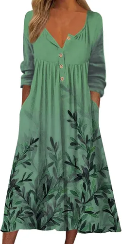 Vista 2 de Fragarn Vestido cruzado para mujer casual a la moda con cuello redondo botones y bolsillos