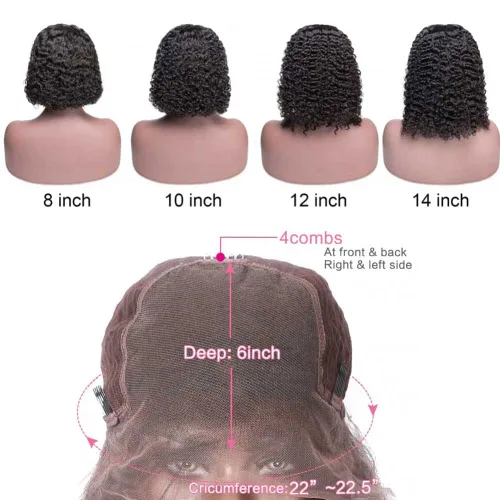 Vista 5 de Pelucas de cabello humano rizado rizado de 13 x 4 pulgadas con encaje frontal de oreja a oreja para mujeres, 1B, 8 pulgadas, corto, sin pegamento