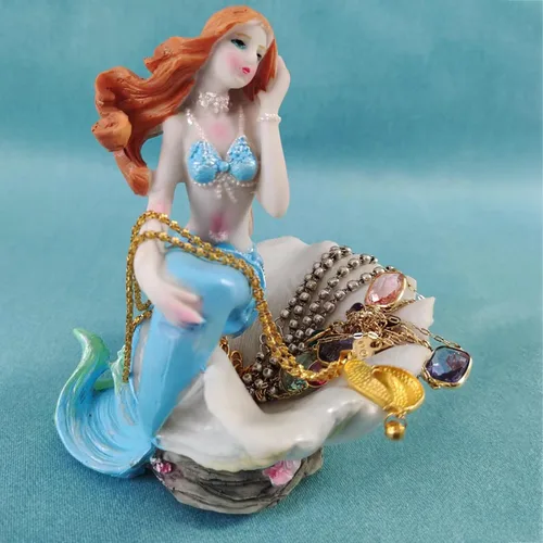Vista 4 de Figuritas de sirena, adorno de acuario, resina, estilo mediterráneo, sirena, princesa, manualidades, estatua, organizador de almacenamiento de Azul