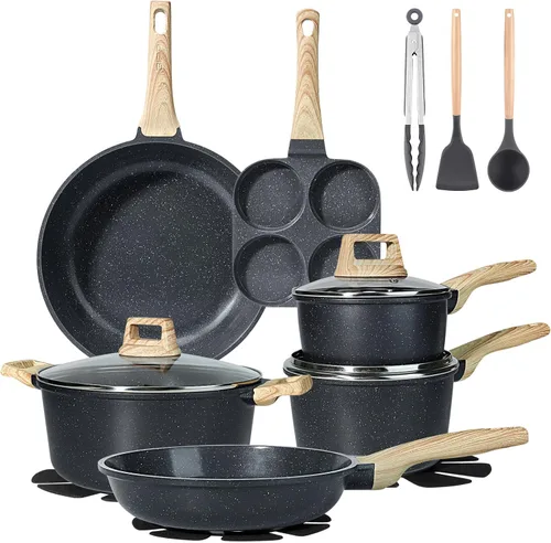 Vista 14 de GiPP Juego de ollas y sartenes de cerámica antiadherentes, juego de 17 utensilios de cocina antiadherentes, juego de cocina saludable y no tóxico