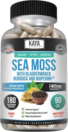 Vista 10 de Kaya Naturals Sea Moss - Suplemento de movilidad para hombres y mujeres, con raíz de bardana, musgo irlandés, vejiga y bioperina, para la salud