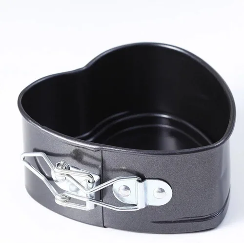 Vista 3 de Molde desmontable antiadherente con forma de corazón de 4 pulgadas para tartas de queso, moldes para hornear con parte inferior lisa extraíble