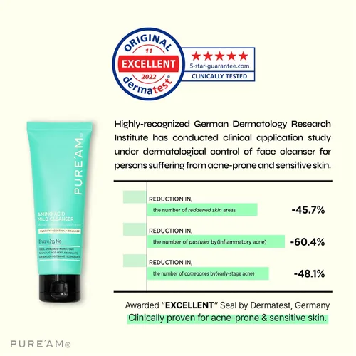Vista 7 de PURE'AM - Lavado facial suave con aminoácidos, ácido salicílico - 4.05 onzas líquidas, 4.1 fl oz - Limpiador facial coreano - Clarificación, espuma