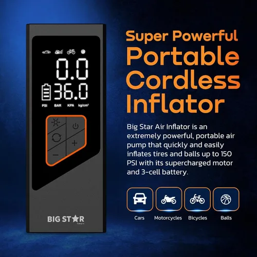 Vista 3 de Compresor de aire portátil para inflador de neumáticos, 150 PSI, indicador digital, luz LED de apagado automático para automóvil, SUV, motocicleta