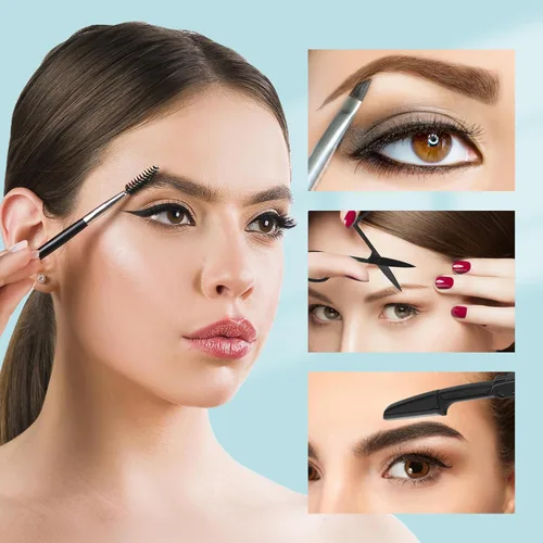 Vista 4 de SWEET VIEW Juego de 7 pinzas para cejas para mujeres, pinzas de precisión con tijeras para cejas y navaja y bobina para depilación facial, barbilla