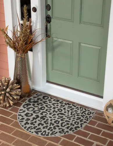 Vista 31 de Unique Loom colección Outdoor Safari Alfombra para exteriores - Leopardo (13' redonda, azul/gris)