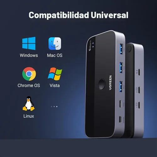 Vista 6 de UGREEN Entrada de interruptor USB A y C para computadoras, comparte 4 puertos, selector de conmutación para PC, laptop, teclado, ratón, cámara web