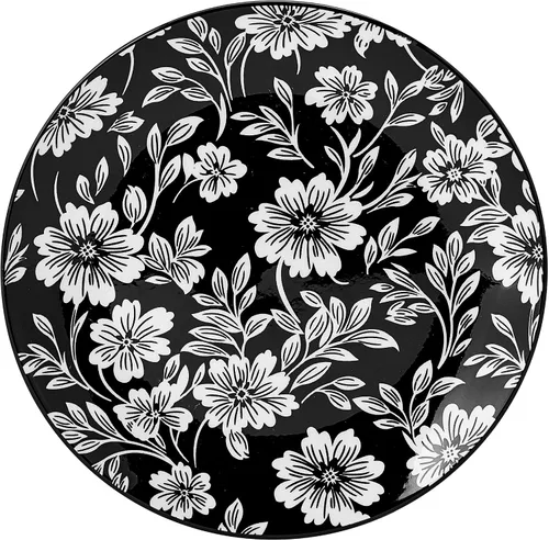 Vista 8 de Pfaltzgraff Midnight Blooms - Juego de vajilla de gres floral de 12 piezas, plato, tazón y recipiente, servicio para 4, negro