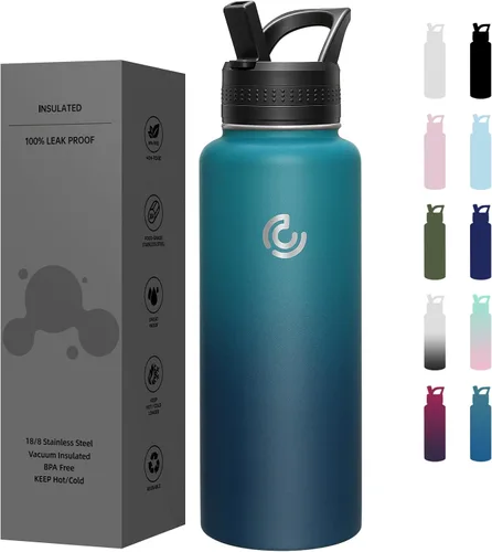 Vista 20 de COKTIK Botella de agua deportiva de 22 onzas, botella de agua de acero inoxidable para aislamiento térmico, botella de viaje reutilizable