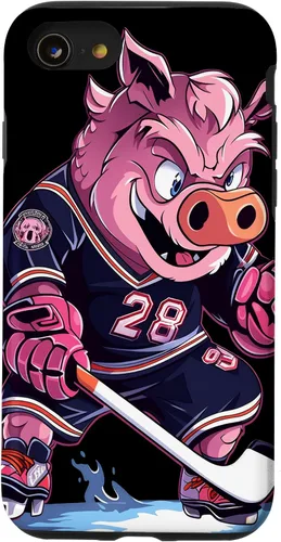 Vista 13 de iPhone 15 Pig Ice Hockey Player Hockey Stick Goalkeeper Case