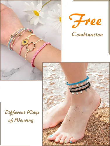 Vista 4 de Hicarer 21 pulseras de olas surfistas ajustables e impermeables hechas a mano para la amistad, joyería para mujer