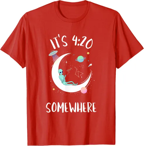 Vista 51 de Funny Weed Joint Smoking Moon Alien It's 4:20 Somewhere Camiseta, Negro, S